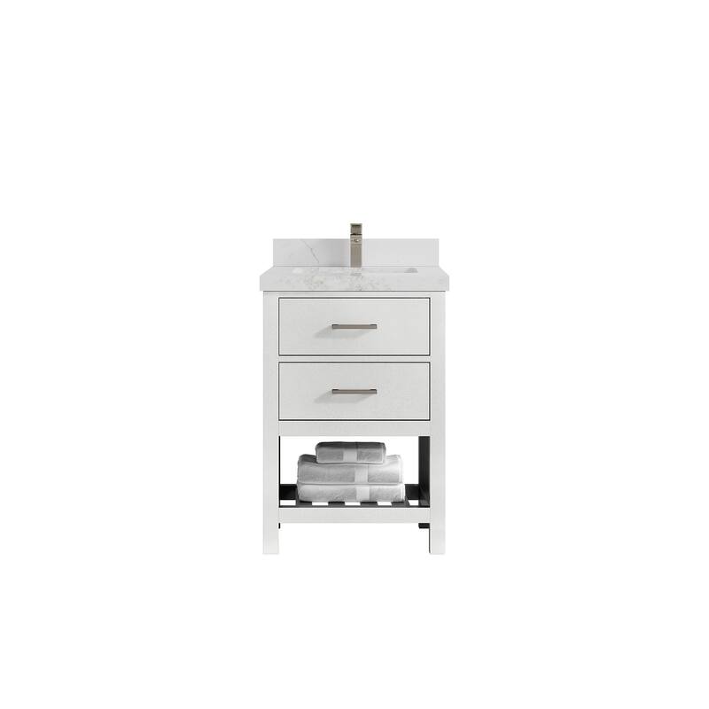 Willow Collections 24 x 22 Parker Single Bowl Sink Bathroom Vanity in White with Countertop - 24 in x 22 in - 2"Calacatta Nuvo
