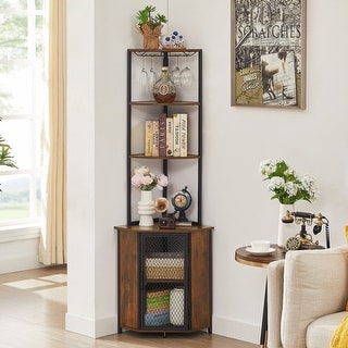 VECELO 5 Tier Corner Storage Cabinet with Wooden Shelves Free-Standing