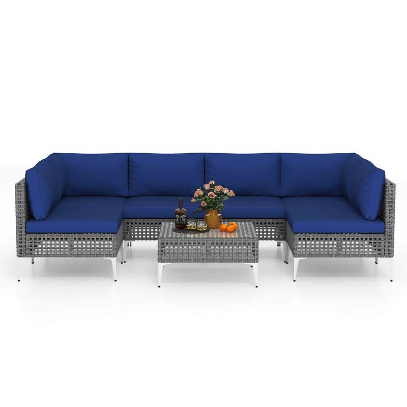 Costway 7 Piece Outdoor Furniture Set with Seat & Back Cushions - See Details