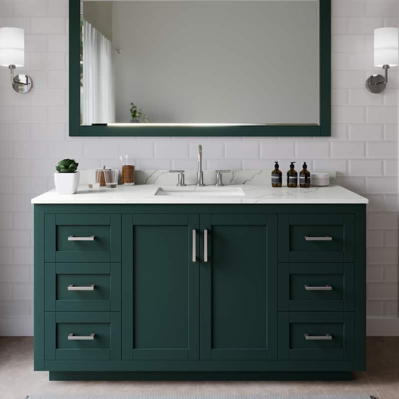 Wyndham Collection WCF292960S-QTZ-US3MXX Miranda 60" Free Standing - Green / Giotto Quartz Top / Brushed Nickel