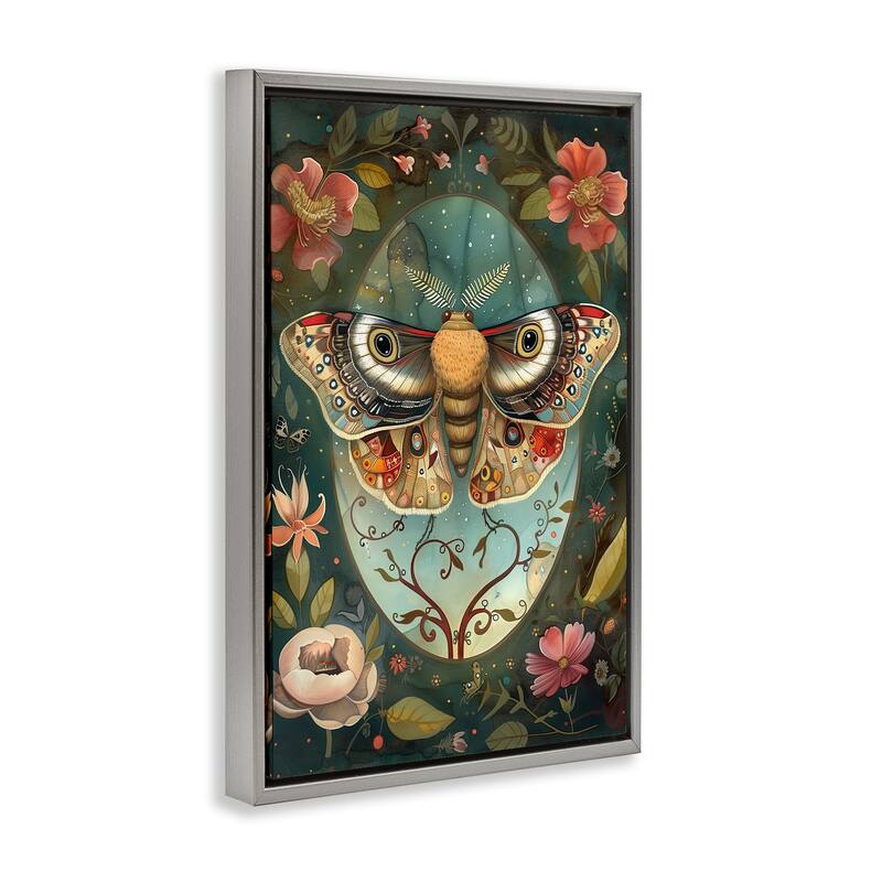 Stupell Ornate Botanicals & Moth Framed Floater Canvas Wall Art Design By The Dutch Lady