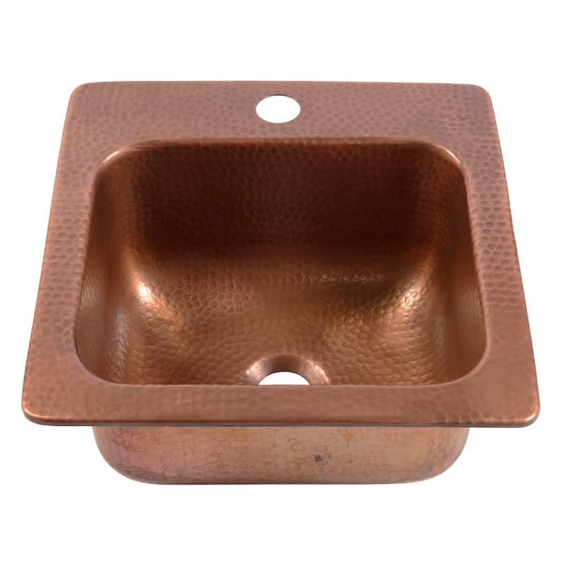 Angelico Copper 15" Single Bowl Drop-In Kitchen Sink with 1 Hole