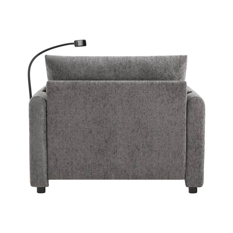 Single Sofa Chair and Storage Ottoman Sets, Chenille Accent Chair Wide Seat Chaise Lounge Couch with Phone Holder & USB Chargers