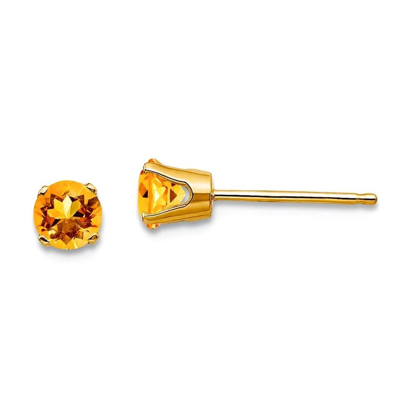 Curata 14k Yellow Gold 4mm Round Gemstone Birthstone Post Stud Earrings - Citrine