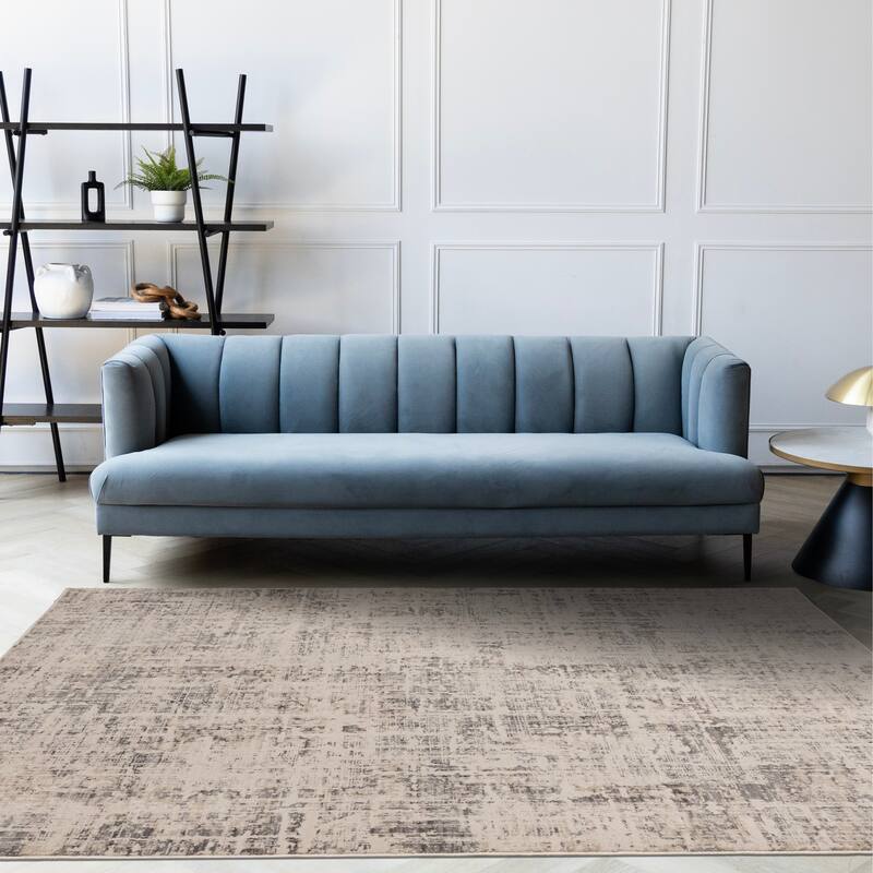 Grey Abstract Distressed High-Traffic Textured Area Rug