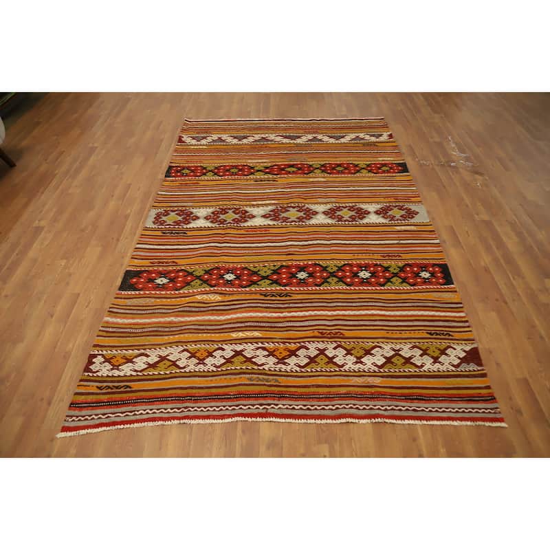 Hand Woven Oriental 100% Wool Carpet Southwestern Tribal Multi-Colored Kilim Area Rug - 8' 7'' X 5' 7''