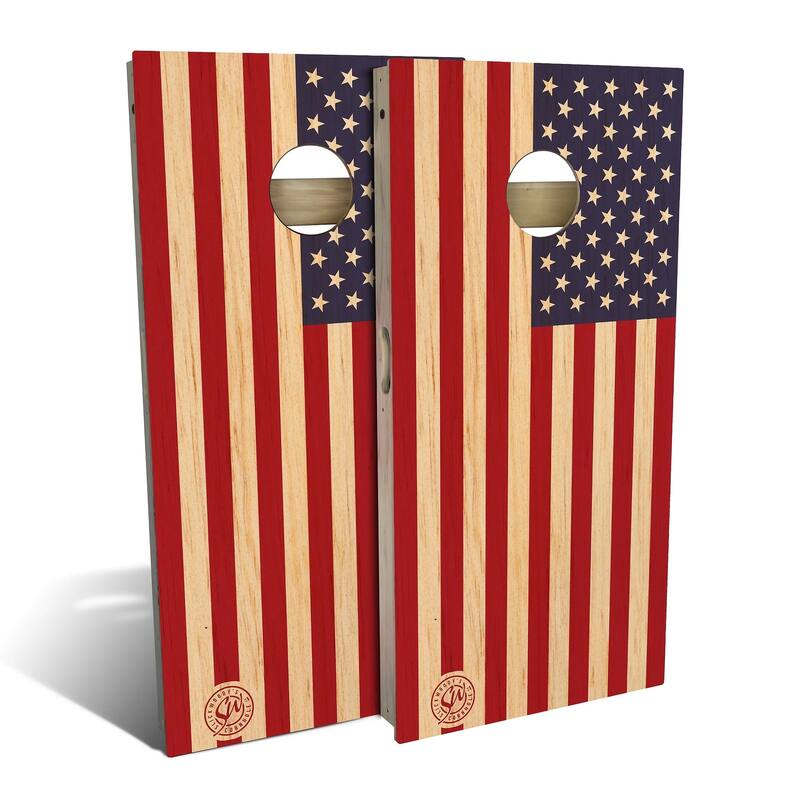 Butternut Wood American Flag Outdoor Cornhole Board Set - All-Weather 2x4 - Include Hole Lights