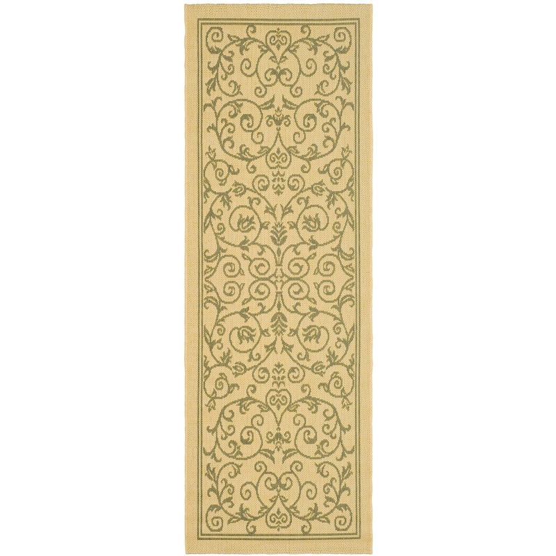 SAFAVIEH Courtyard Clarine Indoor/ Outdoor Waterproof Patio Backyard Rug - 2'3" x 6'7" Runner - Natural/Olive