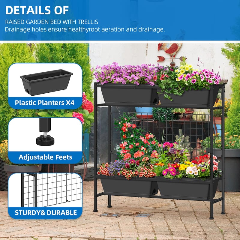 Raised Garden Beds Outdoor Elevated Garden Planter Boxes with Trellis and Legs