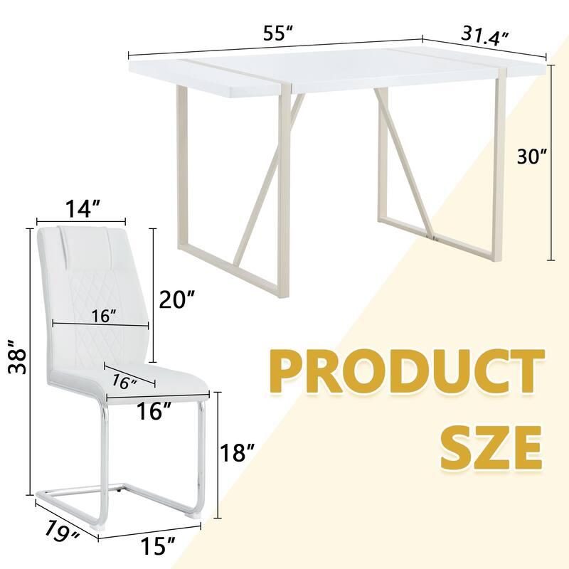 Table and chair set, Cream-Style MDF Dining Table Set with 6 Chairs With Metal Legs,MDF Tabletop and metal frame legs