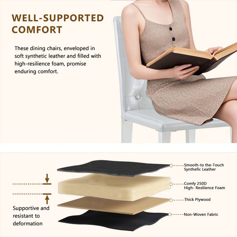 2-piece Set of PU Dining Chairs: Ergonomically Designed Buckle Backrest, 35 inches High, Metal Legs