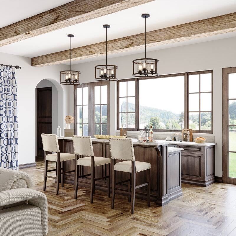 Acroma - 3 Light Steel & Glass Dimmable Drum Chandelier