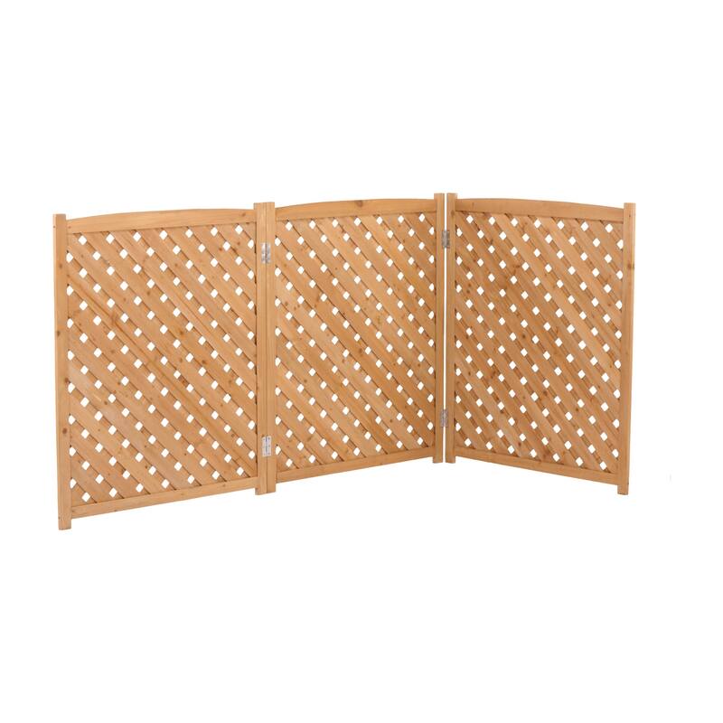 Anmytek Foldable Wooden Lattice Privacy Screen, 3 Panel Solid Natural Wood with Light Brown Finish, Diamond Design for Airflow