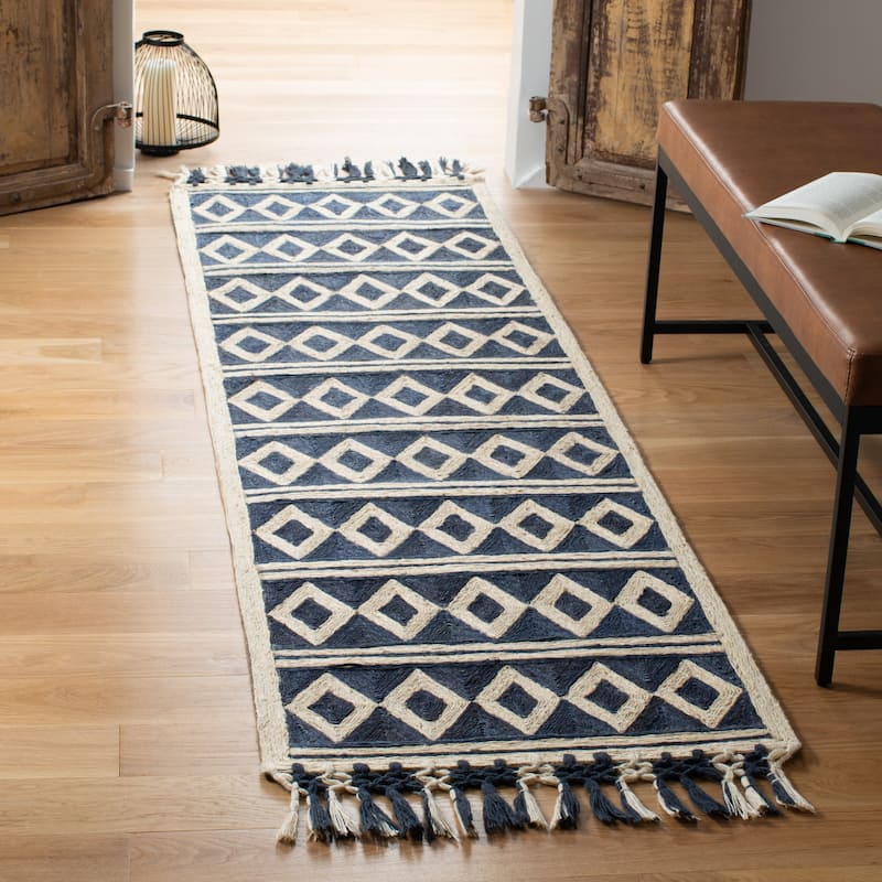 SAFAVIEH Handmade Sahara Fernanda Moroccan Jute Rug - 2'3" x 8' Runner - Blue/Beige
