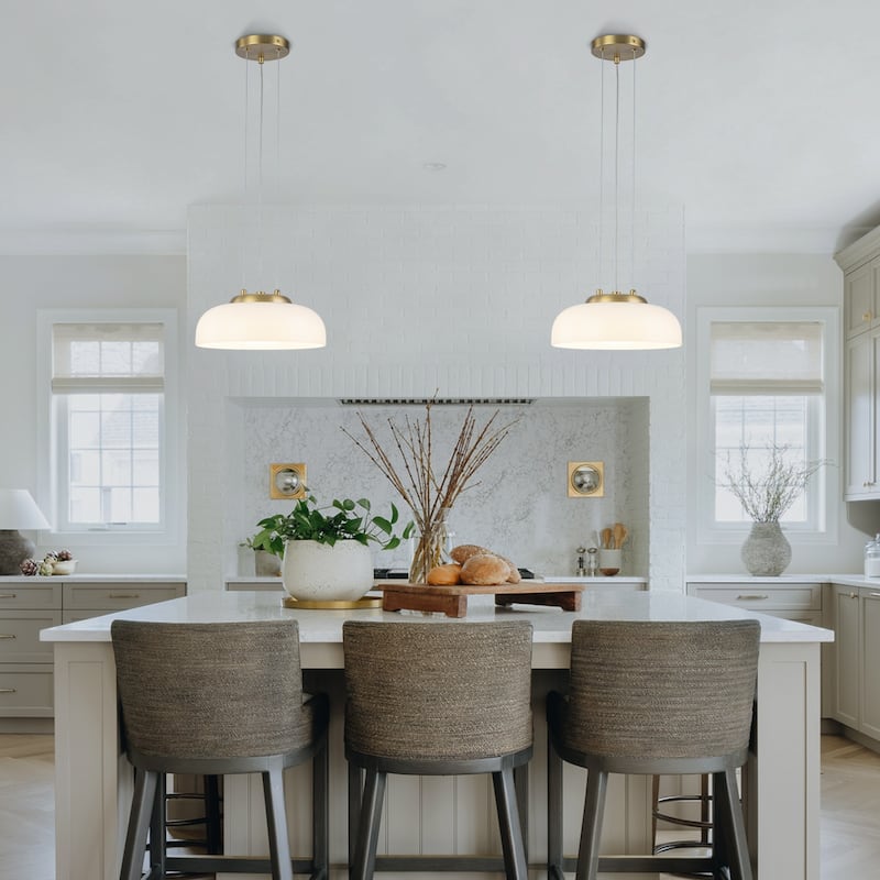 Single Light LED Pendant with Milky White Glass Shade Dimmable Modern