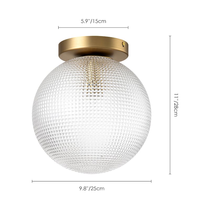 Gilles 1-Light 9.8 in. Antique Brass Globe Bubble Flush Mount with Pattern Prismatic Glass - 9.8"