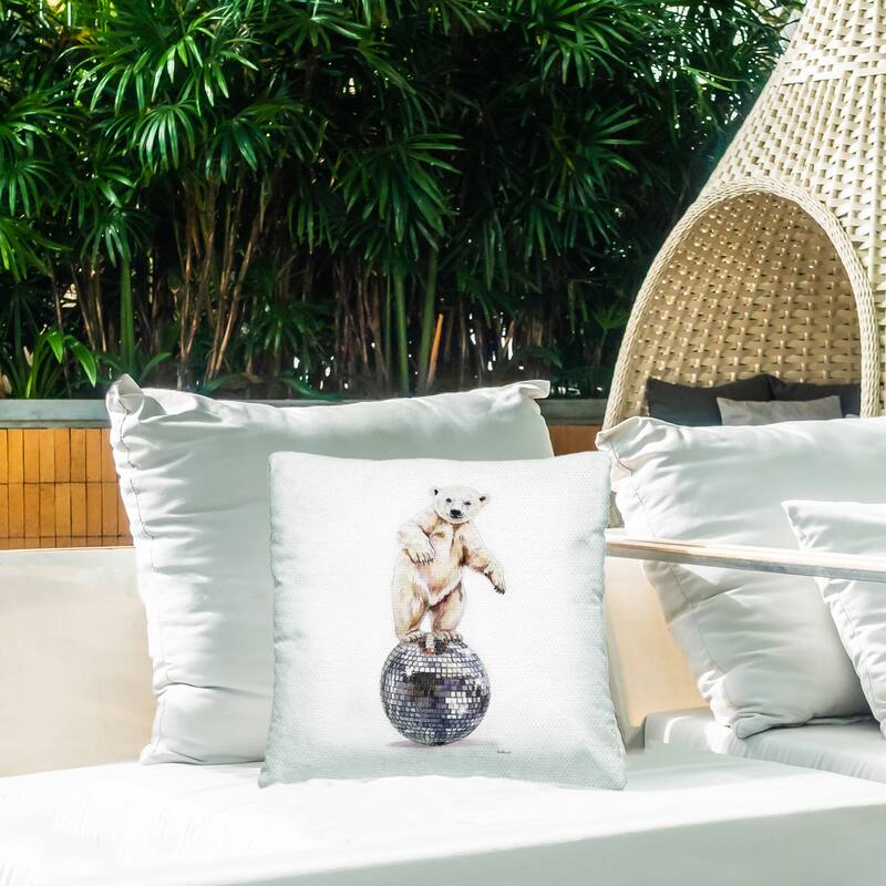 Stupell Polar Bear on Disco Ball Printed Outdoor Throw Pillow Design by Amanda Greenwood