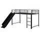preview thumbnail 16 of 18, Black Twin Over Twin Metal Bunk Bed with Slide and Safety Guardrails