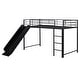 preview thumbnail 18 of 17, Twin over Twin Size Metal Bunk Bed with Slide and Guardrails, Black