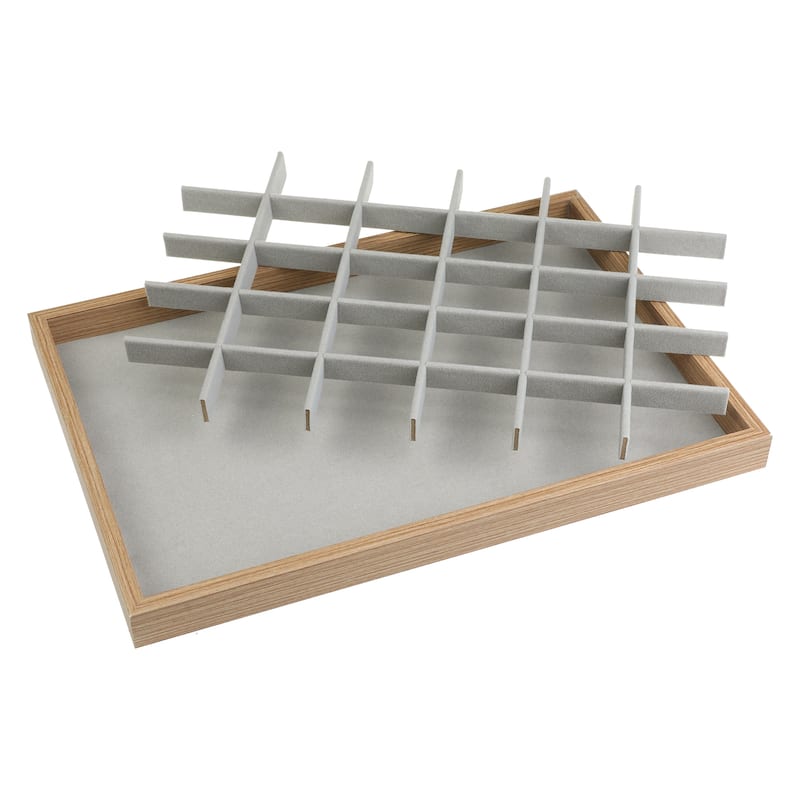 Wood Jewelry Trays with Removable Dividers for Drawers, Womens' Jewelry Organizer Drawer Inserts Display - Light Brown