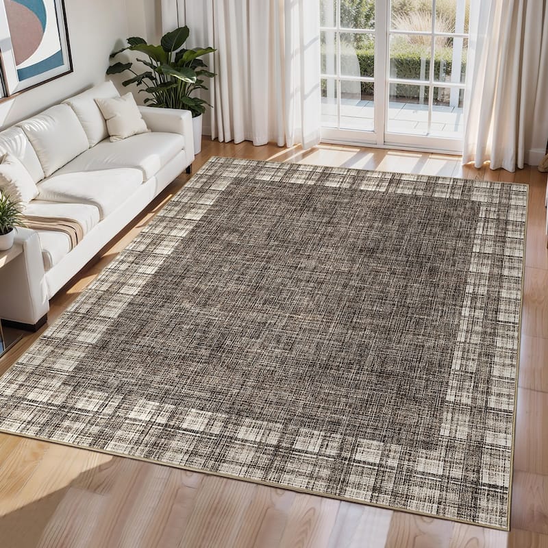 Garvee Linen Border Living Room Area Rug