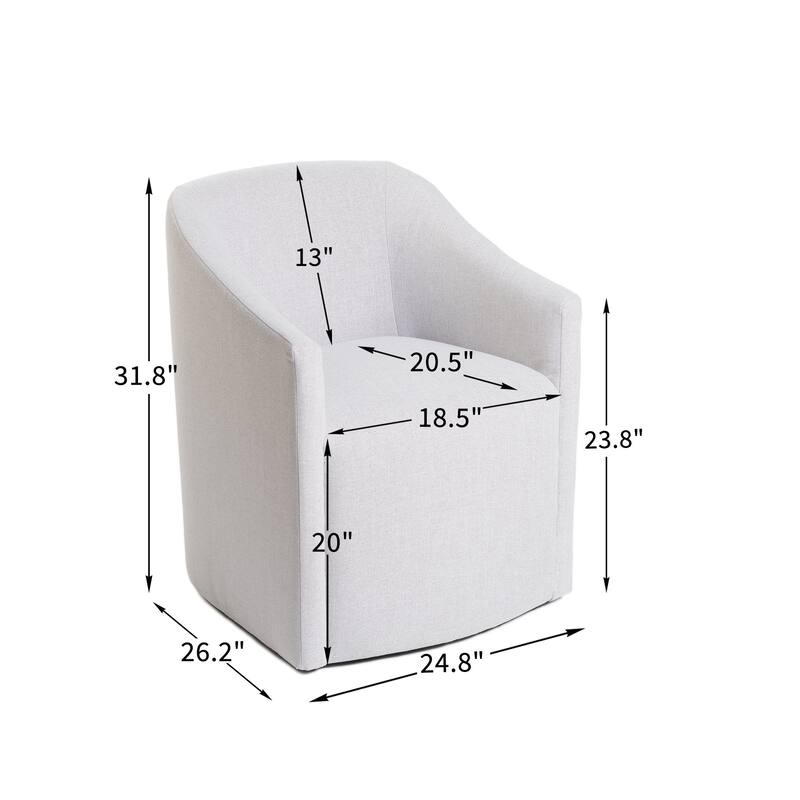 KINWELL 25" Performance Fabric Upholstered Rolling Dining Armchair