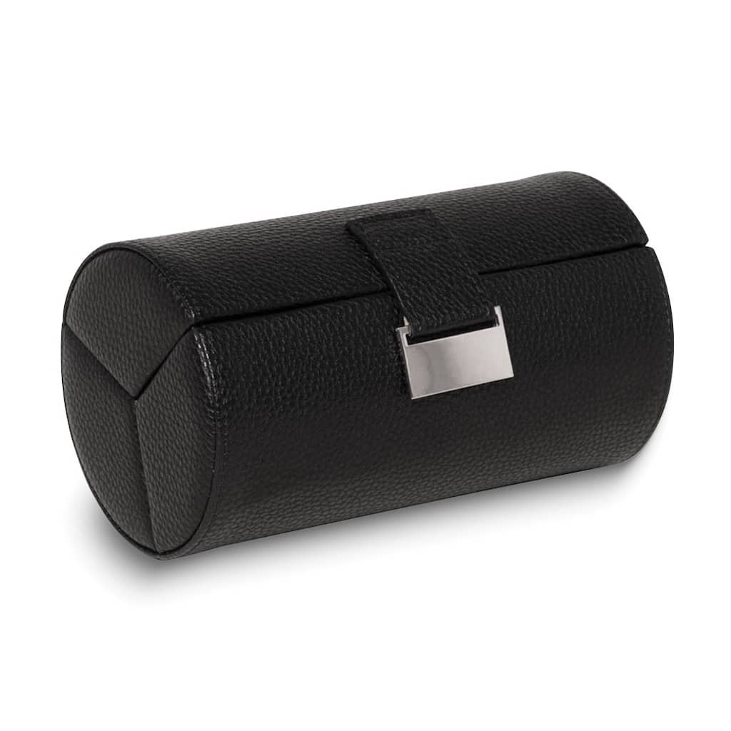 Curata Genuine Black Leather 3-Eyeglass Roll Travel Storage Case