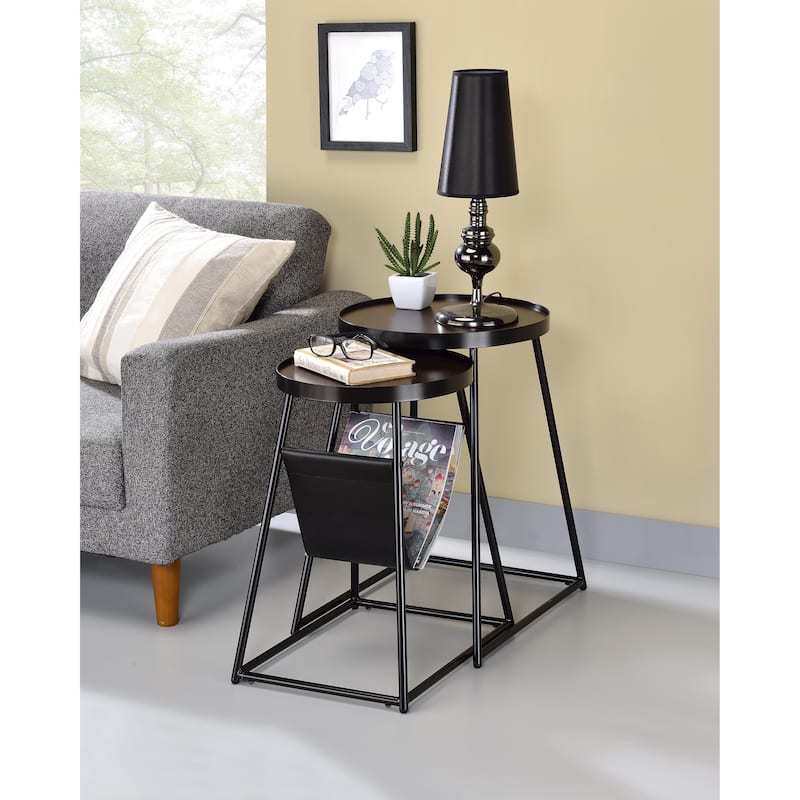 Leestra Modern Matte Black 20-inch Steel 2-Piece Nesting Tables Set by Furniture of America