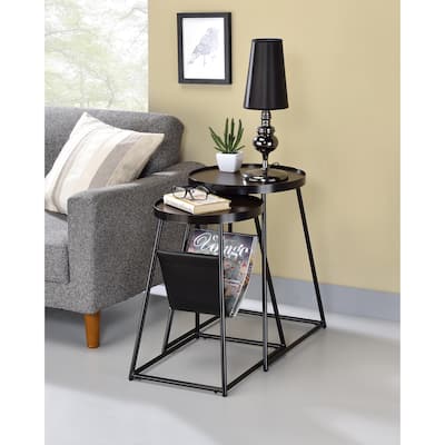 Leestra Modern Matte Black 20-inch Steel 2-Piece Nesting Tables Set by Furniture of America