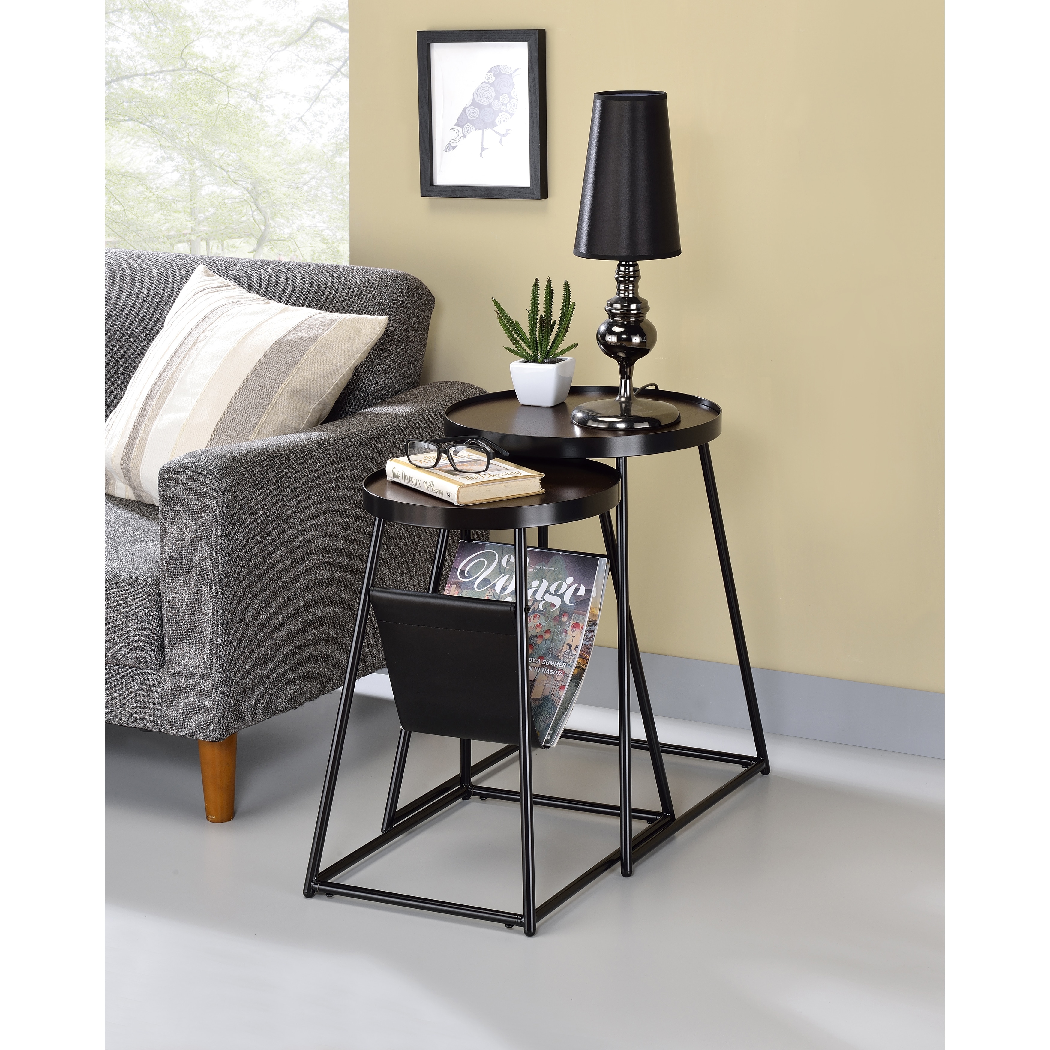Furniture of America Leestra Modern Matte Black 20-inch Steel 2-Piece Nesting Tables Set