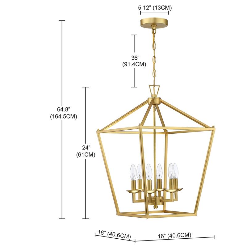 4 or 6-light pendant with steel cage shade and soft gold / Black finish