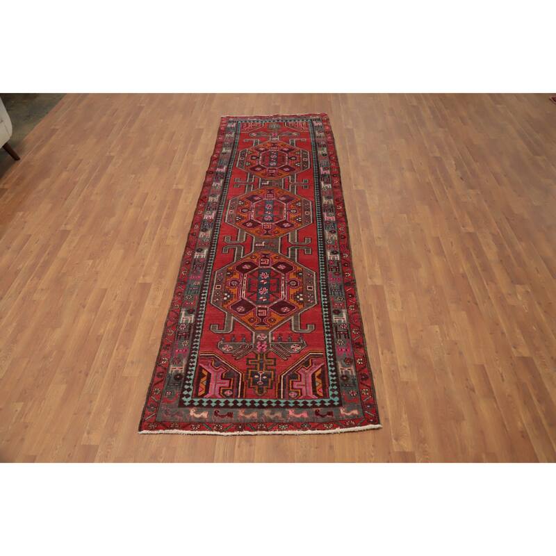Hand Knotted Oriental 100% Wool Carpet Traditional Tribal Red Ardebil Runner Rug - 10' 4'' X 3' 5''