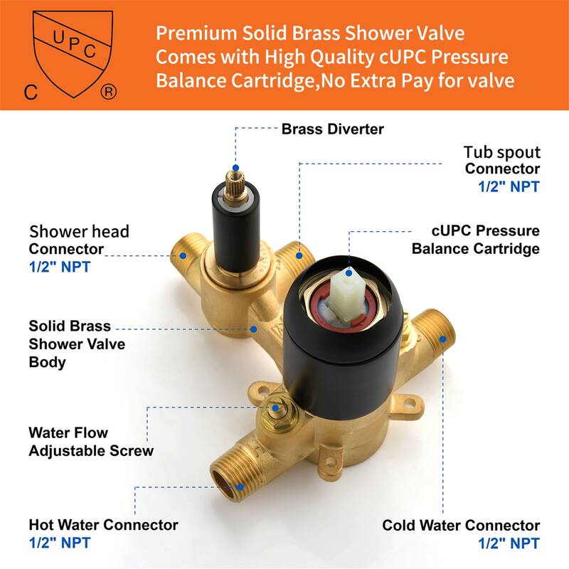 10 Inch Wall Mount Shower System with Waterfall Tub Spout Modern Rainfall Tub Shower Faucet With Rough-in Valve