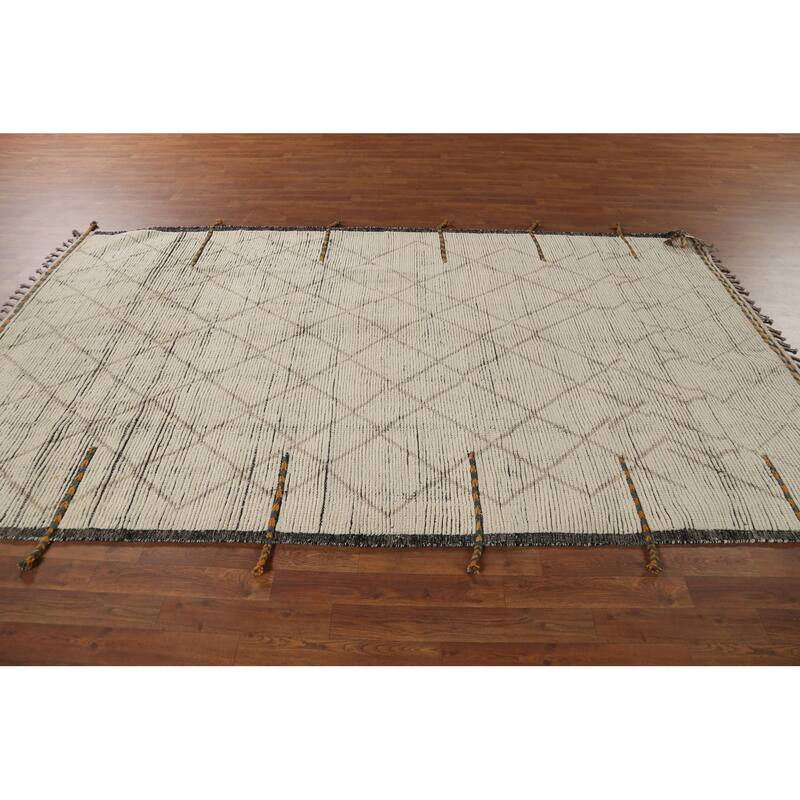 Stripe / Trellis Moroccan Oriental Area Rug Handmade Wool Carpet - 5'9"x 9'10"