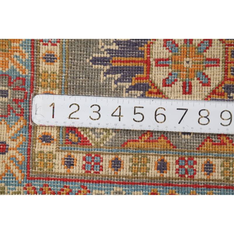 Gray Geometric Kazak Accent Rug Hand-Knotted Traditional Wool Carpet - 2'1"x 2'10"