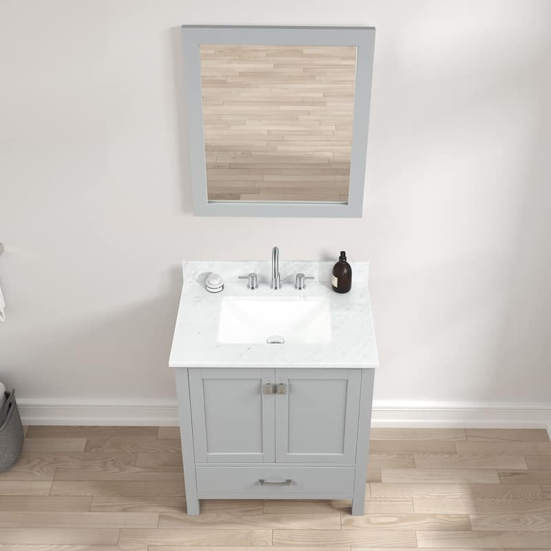 Blossom Geneva 30" Bathroom Vanity with Marble Top, Sink & Mirror