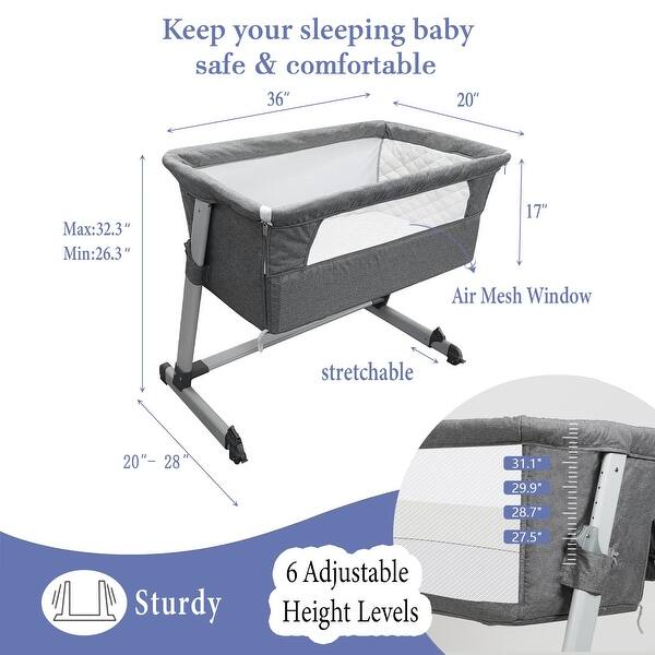 Upgraded 3 in 1 Baby Bedside Sleeper, Bedside Crib with 6