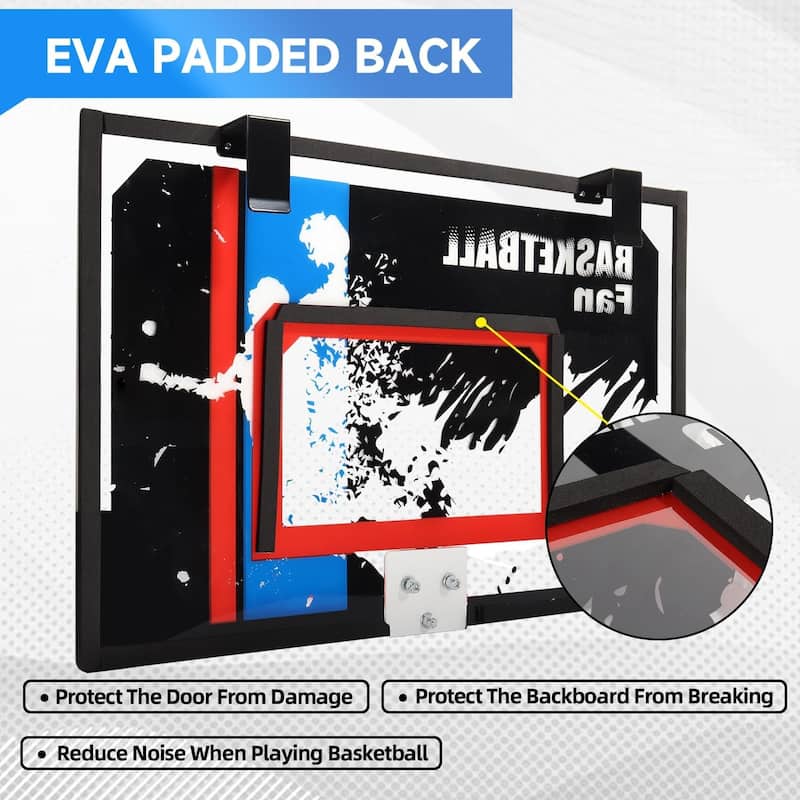 GSE™ 24"x16" Over-The-Door Pro Basketball Hoop with Basketball & Pump, Large Basketball Backboard & Hoop Set