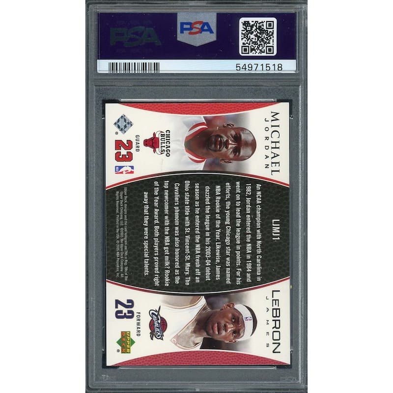 Michael Jordan Lebron James 2005 Upper Deck Basketball Card #LJMJ1 Graded PSA 9 - 8'6" x 11'6"