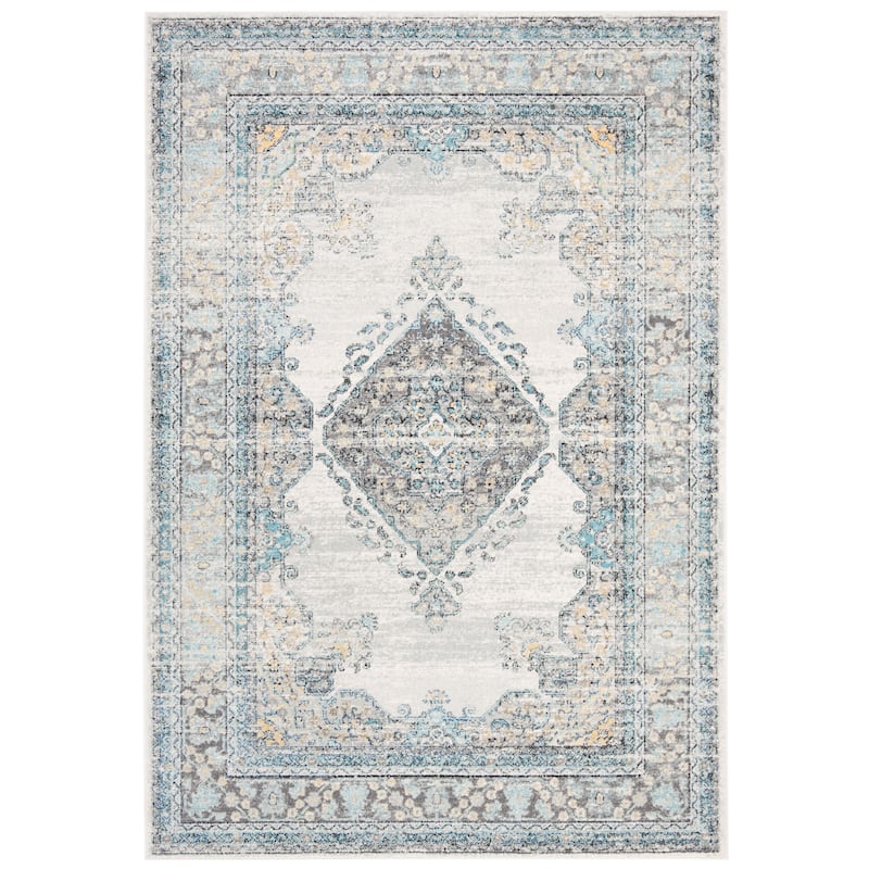 SAFAVIEH, Evoke Seniha Vintage Boho Medallion Rug - 5'3" x 7'6" - Grey/Blue