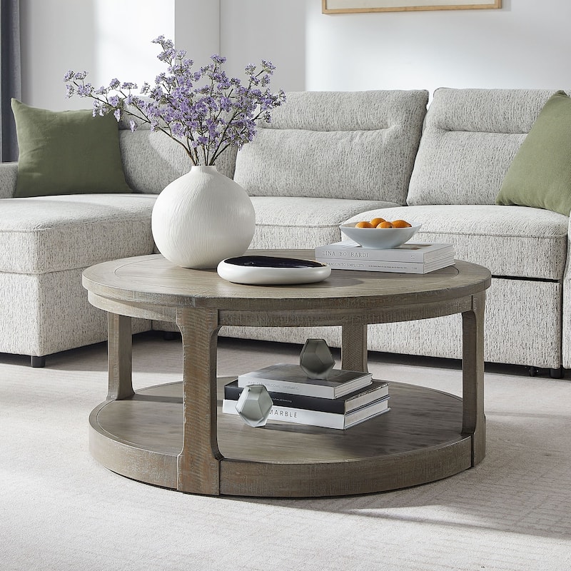 Traditional Round Circle Wooden Center Coffee Table - Light Brown