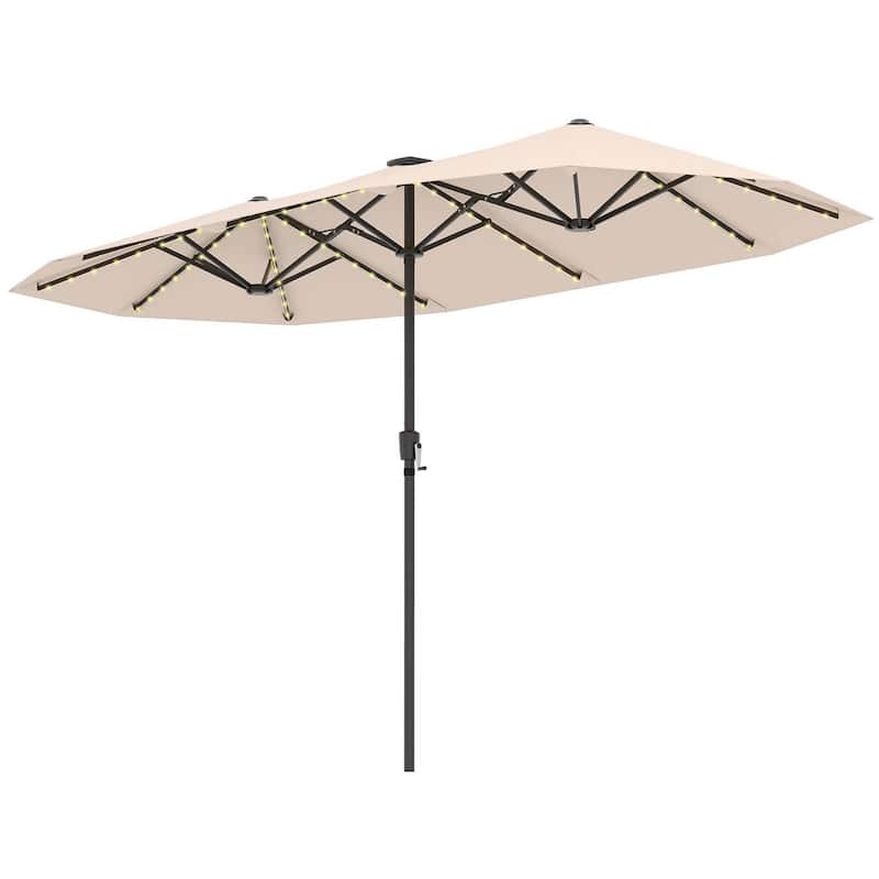 13 FT Double-sided Patio Umbrella Twin Size Umbrella w/ Solar Lights - Beige