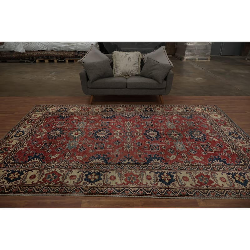 Hand Knotted Oriental 100% Wool Carpet Traditional Floral Red Kazak Area Rug - 10' 11'' X 7' 6''