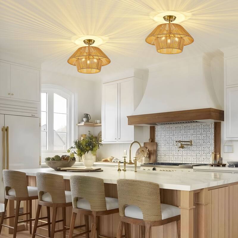 Starsky 3-Light 19.7in Rattan Handwoven Semi-flush Mount