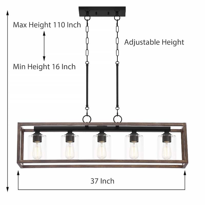 Allegray 5-light Farmhouse Rectangle Linear Chandelier for Dining Room
