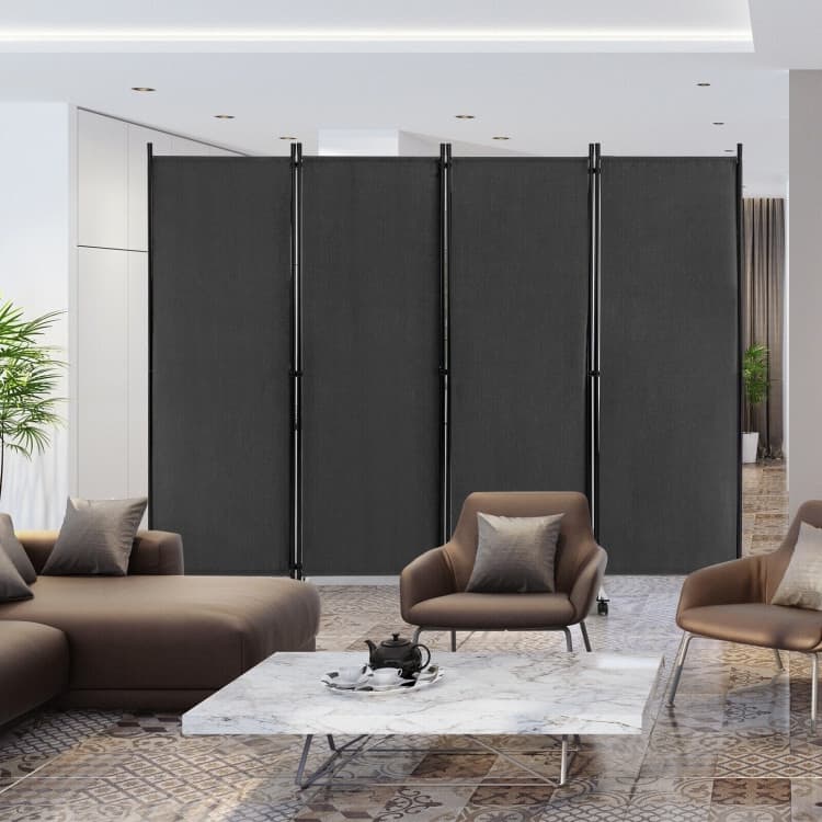 4-Panel Folding Room Divider Rolling Privacy Screen with Lockable Wheels - 89" x 12" x 68" (L x W x H) - Grey