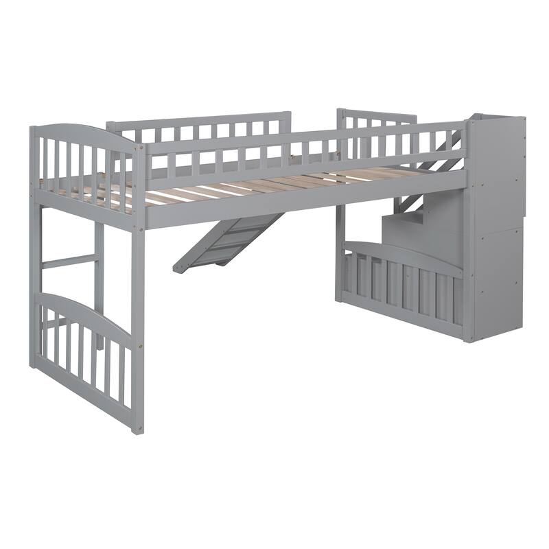 Twin Pine Loft Bed with Convertible Slide and Drawers
