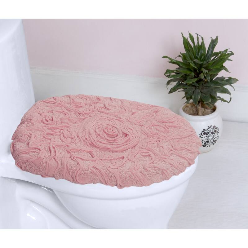 Home Weavers Bell Flower Cotton Soft, Water Absorbent Toilet Seat Lid Cover, Machine Washable 18"x18" Toilet Lid Cover - Pink