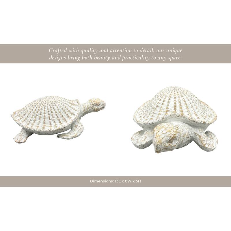 Resin Coastal Style Sea Turtle Sculpture with Woven Shell Texture