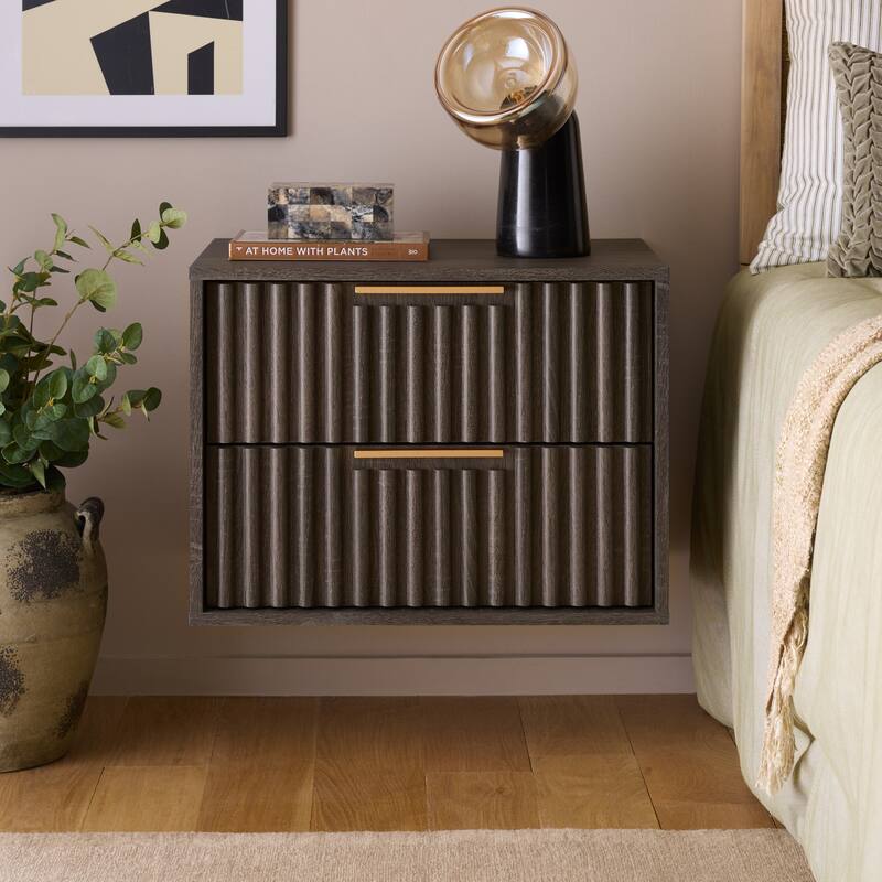 SAFAVIEH Home Lylia 2 Drawer Floating Nightstan - Distressed Black/Gold
